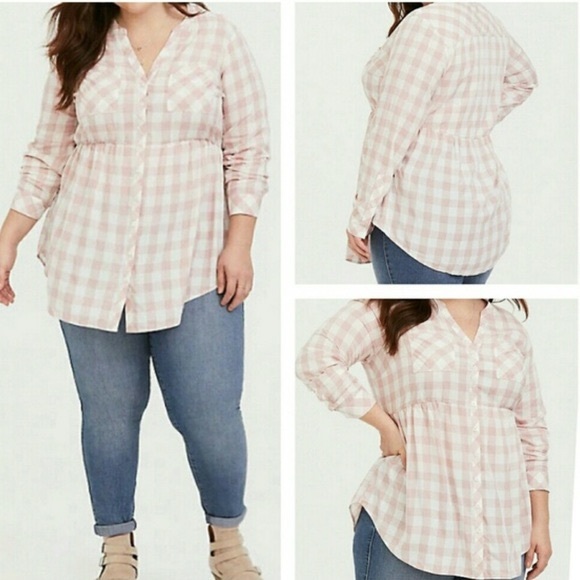 Torrid Pink Plaid Button Up Tunic Size 1 - Picture 2 of 11